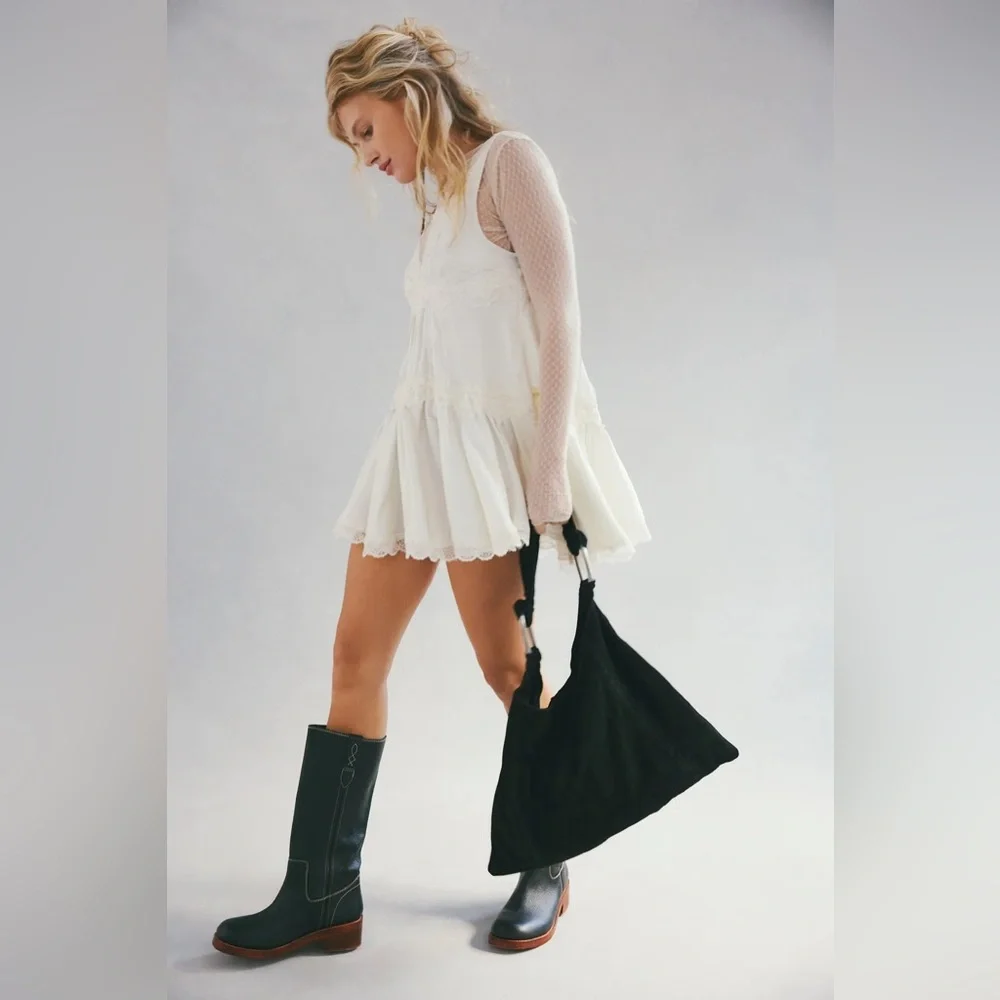 NWT Free People Bobbi Slouch Suede Tote In Black